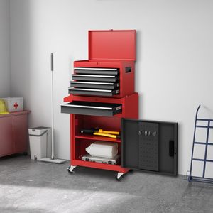 Armoire mobile à 5 tiroirs avec organisateur amovible, coffre à outils verrouillable sur roulettes pour <span class=keywords><strong>garage</strong></span> et atelier - Product Image 3