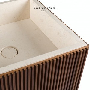 Salvatatori Adda moderno Freestanding 41x41 bagno in legno a coste lavabo lavabo a mano per uso alberghiero per qualsiasi bagno moderno - Product Image 4