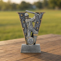 Trophée de cricket de luxe en résine avec base en résine, finition argent et or antique, 15,0 cm, récompense pour championnat de cricket