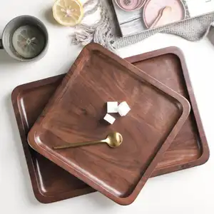 Black Walnut Wood Cake Snack Desert Serving Trays Wooden Table Plate Dish Rectangle