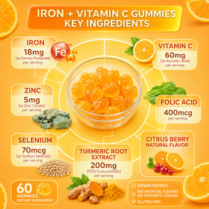 Gummies au Curcuma et Fer, Complément Herbal, Multiples Vitamines et Minéraux, Biotine, Acide Folique, 60 Comprimés - Végétalien, Biologique, Sans Gluten, Pour Adultes - Product Image 2