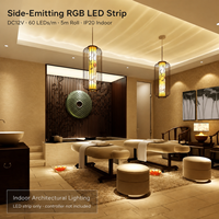 Bande LED latérale WISMART 12V SMD335 020 RGB, 60 LED/m, rouleau de 5 m, IP20, flexible, éclairage latéral pour décoration intérieure