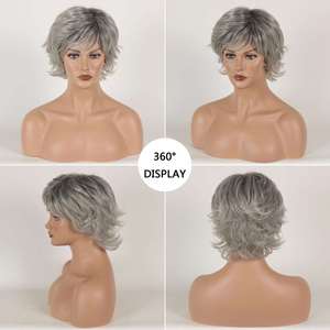 Nouvelle perruque courte bouclée dégradée gris argenté pour femme, accessoires de mode européens et américains - Product Image 3