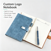 Carnet A5 personnalisé avec logo, couverture rigide en PU, reliure thermique, fermeture magnétique, porte-stylo intégré, option cadeau pour usage professionnel