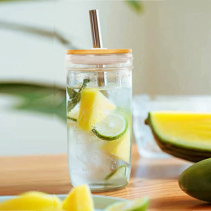 Glass <strong>Tumbler</strong> Reusable Boba Tea Cups With Lid and Straw, Travel Mug High Borosilicate Wide Mouth Glass <strong>Mason</strong> <strong>Jar</strong> with Bamboo Lid - Product Image 4