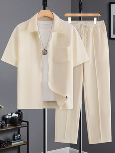 Completo casual primaverile/autunnale due pezzi: giacca a maniche lunghe con colletto abbottonato <span class=keywords><strong>e</strong></span> <span class=keywords><strong>pantaloni</strong></span> con coulisse <span class=keywords><strong>e</strong></span> tasche diagonali. - Product Image 1
