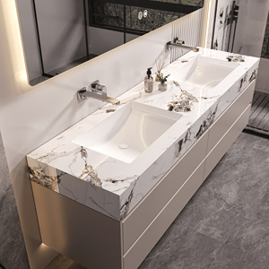 <span class=keywords><strong>Lavabo</strong></span> de Estilo Moderno Fabricado en Fábrica, Individual o Doble, con Espejo y Cajones, Muebles de Baño - Product Image 2