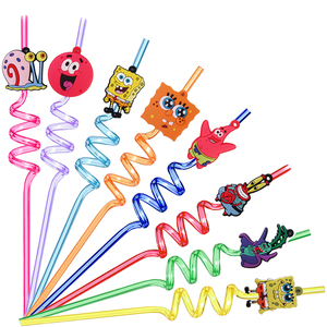 Underwater Yellow Sponge Cartoon Inspired Classic Ocean Spiral Straw Symmetrical Sparkle Waterproof Plastic Customized Color