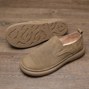 Chaussures bateau en cuir véritable à enfiler, bout rond, semelle extérieure en caoutchouc respirante, toutes saisons, semelle intermédiaire en EVA - Product Image 3