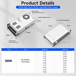 Alimentation électrique réglable 500W 12V 24V 36V 48V 60V 72V 80V 110V 220V 2A 4A 6A 8A <span class=keywords><strong>10A</strong></span> 20A 40A 500W Alimentation à découpage AC/DC - Product Image 2