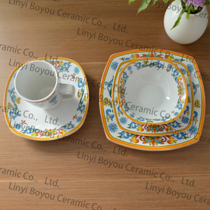 Ensemble <span class=keywords><strong>de</strong></span> <span class=keywords><strong>vaisselle</strong></span> en céramique contemporaine à fleurs colorées, 4 pièces, assiettes carrées, bols, tasse, <span class=keywords><strong>service</strong></span> <span class=keywords><strong>de</strong></span> <span class=keywords><strong>vaisselle</strong></span> en porcelaine personnalisé OEM - Product Image 1