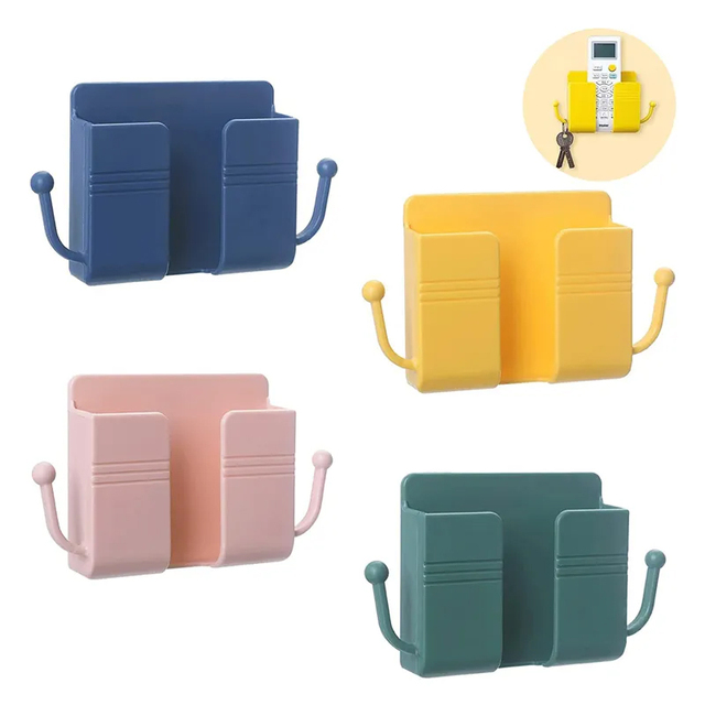 Modern Plastic Mobile Phone Wall Holder with Self Adhesive for Bathroom Bedroom Kitchen Remote Control Storage Box