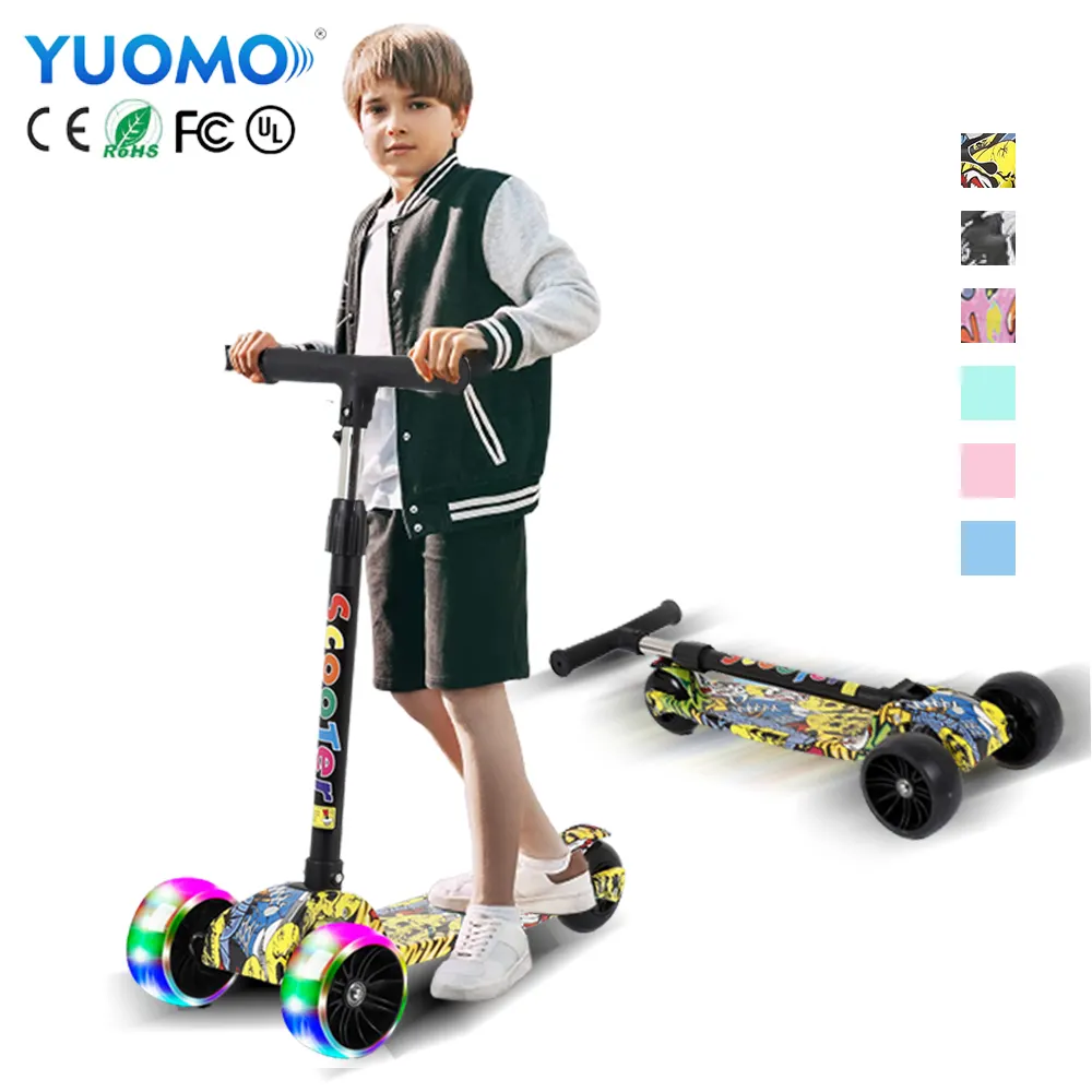 Atacado roda grande pu 3 rodas com 3 rodas, infantil scooter ajustável/impresso luz piscante