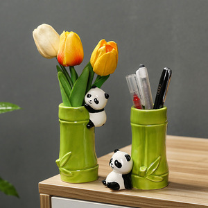 Porte-stylo en céramique en forme de panda, organisateur de bureau en bambou pour le bureau ou l'école - Product Image 2