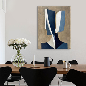 <span class=keywords><strong>Dipinto</strong></span> a Olio Astratto Geometrico Fatto a Mano, Arte Moderna <span class=keywords><strong>Blu</strong></span> e Beige per Decorazione Domestica - Product Image 6
