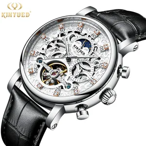 KINYUED-relojes mecánicos automáticos J026 para hombre, correa de cuero, reloj de moda de alta calidad