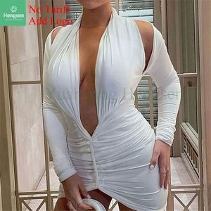 2022 abito Casual moda profondo scollo a v Mini abito a maniche lunghe senza schiena estate e autunno abito Sexy collant da <span class=keywords><strong>donna</strong></span> - Product Image 5