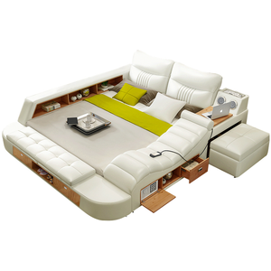 Роскошная кожаная умная кровать многофункциональная кровать для спальни мебель отель King Size кровать с хранением - Product Image 4