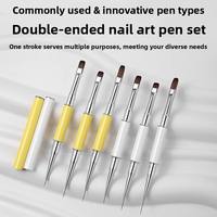 Lot de pinceaux à ongles en acrylique à double embout blanc et jaune, têtes de pinceaux flexibles, fournitures de peinture au gel UV pour salon de manucure
