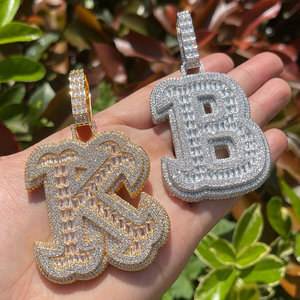 Ciondolo personalizzato Moissanite VVS doppio strato Iced Out singolo nome iniziale lettera CZ ciondolo personalizzato A-Z gioielli Hip Hop - Product Image 2