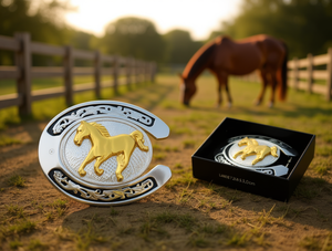 Fibbia Grande a Ferro di Cavallo in Argento e Oro 5.0cm, Accessorio Equestre Western - Product Image 2