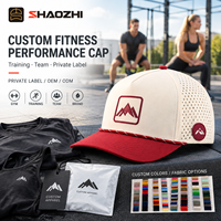 Casquette de sport personnalisée à 5 panneaux avec cordon, perforations laser, respirante, anti-humidité, broderie 3D en relief, logo fitness