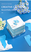 Calendrier 3D en papier bleu personnalisé 2026, fait main, avec logo personnalisé, support dropshipping Chine, décoration de bureau, cadeau, bloc-notes, marque-page d'amour