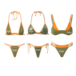 Conjunto de <span class=keywords><strong>Bikini</strong></span> de Cintura Alta con Tirantes y Diseño Personalizado <span class=keywords><strong>en</strong></span> Tela Reciclada para Mujer, Venta al Por Mayor de Fabricantes - Product Image 1