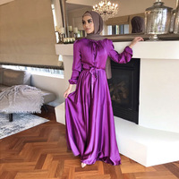 Roupa musculosa tradicional em atacado 2022, roupa lisa de cetim com mangas compridas, vestido feminino abaya, dubai, roupas islâmicas