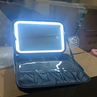 Sac de rangement cosmétique professionnel portable en cuir PU avec fermeture éclair, organiseur de maquillage de voyage avec miroir LED pour filles, cadeau