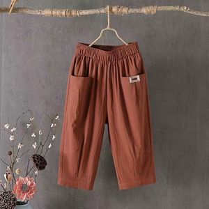 Harem Pants Women Cotton Linen Summer Loose Fit Mid Waist Cropped Breathable Solid Color Casual Pants - Product Image 1