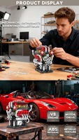 Bloques de Construcción Mecánicos de Motor V8, Modelo de Motor de Coche Multicilíndrico, Juguete de Ensamblaje Listo para Usar, de Plástico, Unisex
