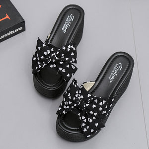 Mules compensées pour femmes, version coréenne, avec nœud papillon et fleur, talons hauts rehaussants, chaussures tendance - Product Image 3