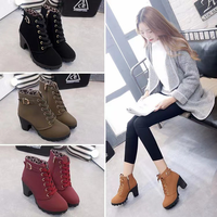 Bottines à talons épais pour femmes, avec boucles de ceinture, fermeture éclair latérale, plateforme, bout rond, à lacets