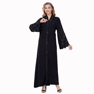 Schwarze Strass-Samt-Abaya Luxuriöse Islamische Kleidung Winterkleidung Abaya für Muslimische Frauen - Product Image 2