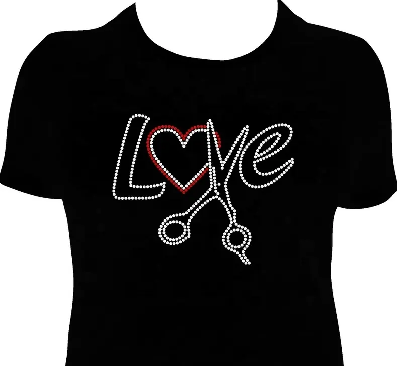 Durable and long lasting Love heart small rhinestone transfer designs diy iron on transfer for lady t shirt