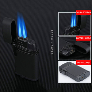 Briquet métallique compact à double flamme bleue coupe-vent, design à jet direct pour usage extérieur - Product Image 3