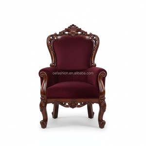 Fauteuil de luxe OE-FASHION en bois massif sculpté à la main, velours bordeaux, dossier haut, pour salon, hôtel, villa - Product Image 1