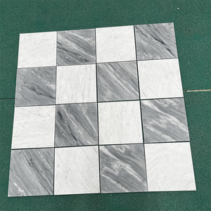 Carrelage de sol <span class=keywords><strong>en</strong></span> marbre blanc et gris, motif damier, pierre naturelle polie, pour salle de bain et cuisine - Product Image 1