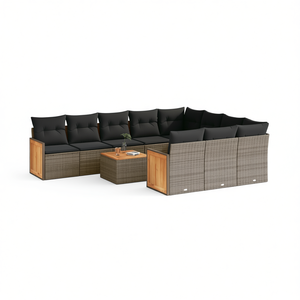 Ensemble de canapés de jardin en rotin gris 6 places, mobilier d'extérieur résistant aux intempéries, design contemporain, structure en teck - Product Image 1