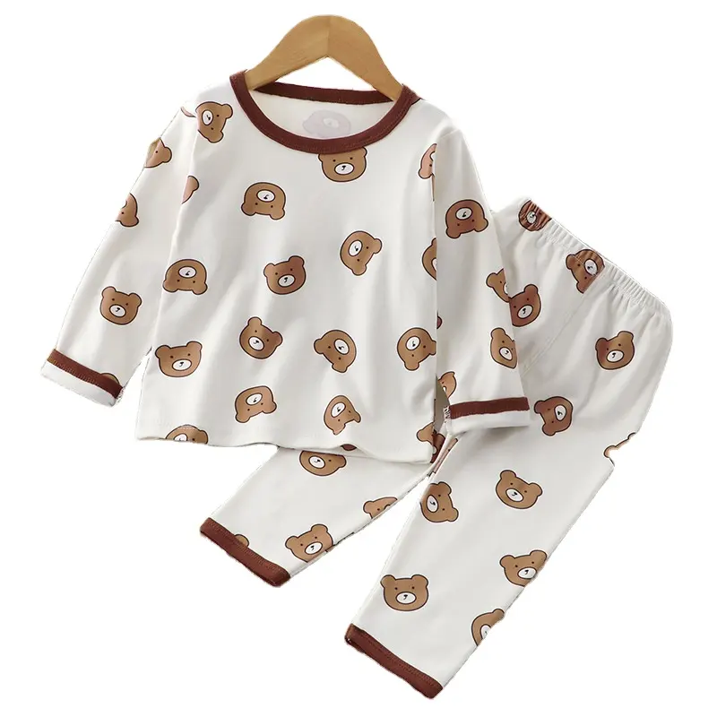 卸売男の子女の子パジャマ無地動物印刷子供パジャマ1-7y子供ホームウェア服2個セット