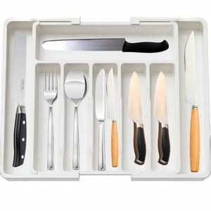 Organisateur de couverts réglable et extensible avec séparateurs, plateau de rangement pour cuillères, fourchettes et couteaux - Product Image 1