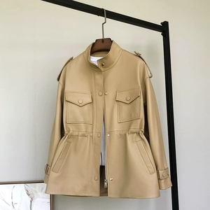 2025 New Winter <strong>Women</strong> Premium <strong>Petite</strong> Genuine Sheepskin Leather Hooded Windproof <strong>Trench</strong> <strong>Coat</strong> Fitted Waist Regular Length - Product Image 1