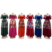 Nouvelle Robe Décontractée Ample à Col Carré et Manches Courtes, Imprimé Floral Rétro, Coupe Trapèze, Vente en Gros 24640