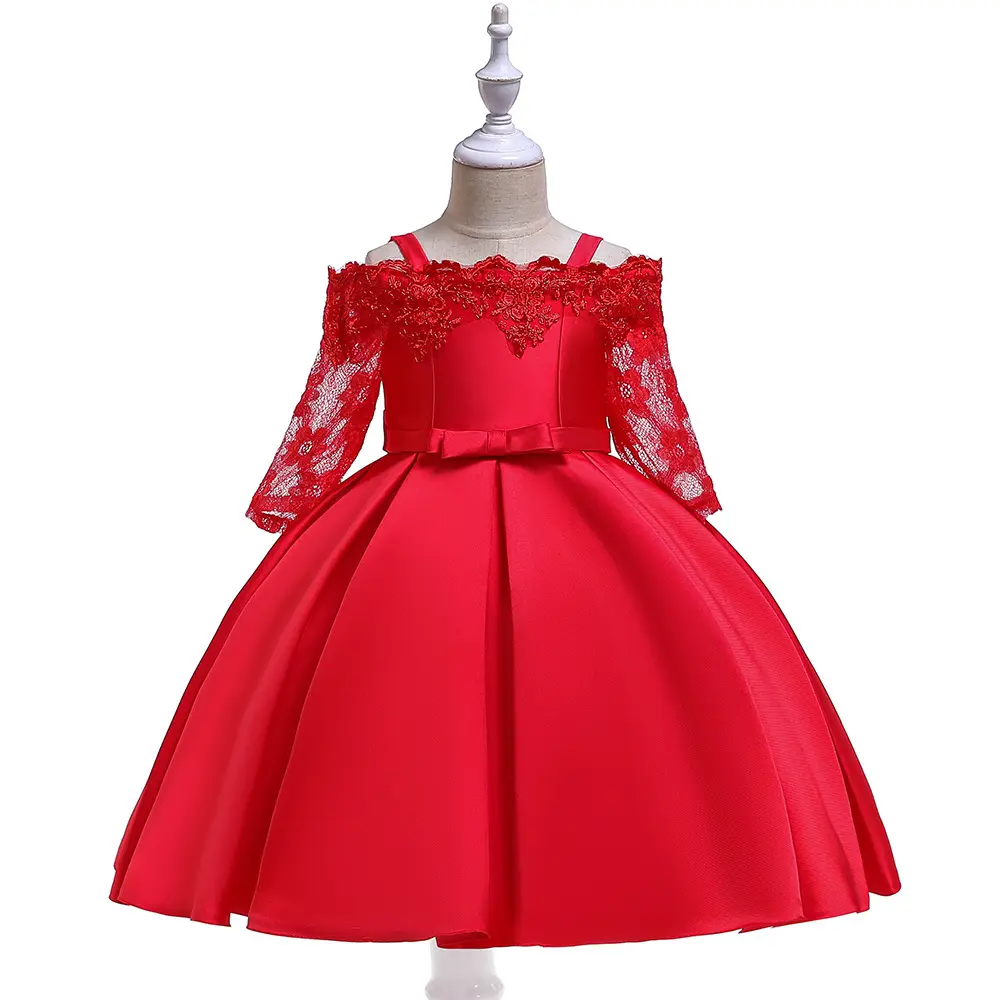 Girl Princess Dress Kids Off Shoulder Lace Half Sleeve Sweet Ball Gown Flower Girls Dress Patterns Hot Sale wholesale