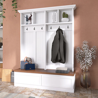 Banc d'entrée style farmhouse avec 6 crochets à manteaux et 2 tiroirs de rangement, porte-manteau et rangement pour chaussures