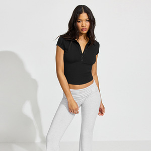 POLO col bouton femmes T-Shirts manches courtes moulant <span class=keywords><strong>sport</strong></span> haut court extensible t-<span class=keywords><strong>shirt</strong></span> Y2K - Product Image 3