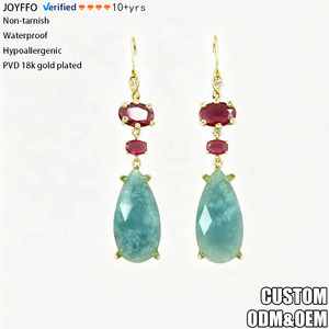 Nouvel Arrivage <span class=keywords><strong>en</strong></span> Gros : Boucles d'Oreilles Pendante Goutte d'Eau <span class=keywords><strong>en</strong></span> Aigue-Marine Naturelle avec Zircon Rouge <span class=keywords><strong>pour</strong></span> Femme - Product Image 1