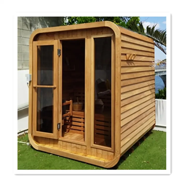 Finland Wood Panoramic Barrel Sauna 4-8 Sauna Room Outdoor