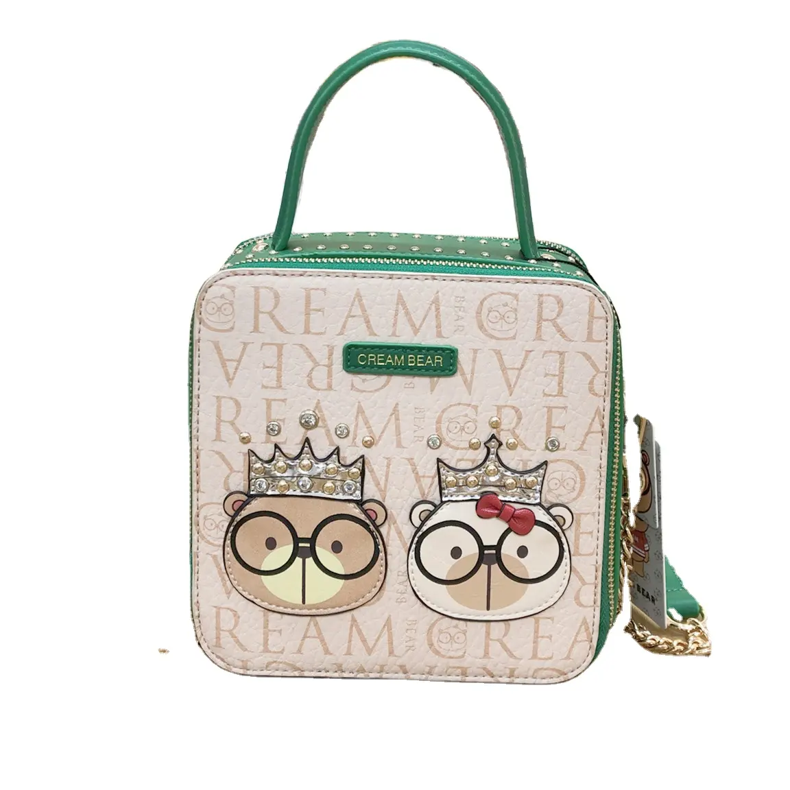 Cream bear and Sammao bag new green cartoon cute square handbag one shoulder cross body speedy bag